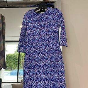 J.McLaughlin Blue Geometric-Print 3/4 Sleeve Women's Dress NWT $228